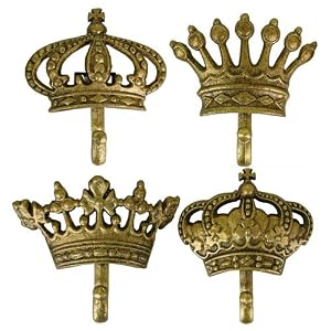 Gilt Wall Hooks- Crown Design, Set of 4
