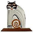 Fused Glass Cat Black and Amber with Wood base