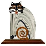 Fused Glass Cat Black and Amber with Wood base
