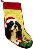 Festive Tri Color Cavalier King Charles Spaniel Dog Wool Needlepoint Christmas Stocking - Exclusive Design by For the Love of Dogs