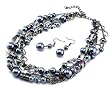 Faux Grey Pearl and Silvertone Chain Necklace Earrings Set Fashion Jewelry