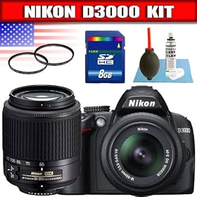 Nikon D3000 10MP Digital SLR Camera with 18-55mm f/3.5-5.6G AF-S DX VR Nikkor Zoom and 55-200mm f/4-5.6G Lenses Package 7