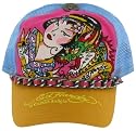 ED HARDY by Christian Audigier Kiss of Death Geisha Tattoo Trucker Hat Fuschia/Blue/Gold OSFA