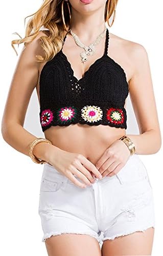 Eastablie▒Women's Summer Crochet Crop Bikini Top (Black) OS