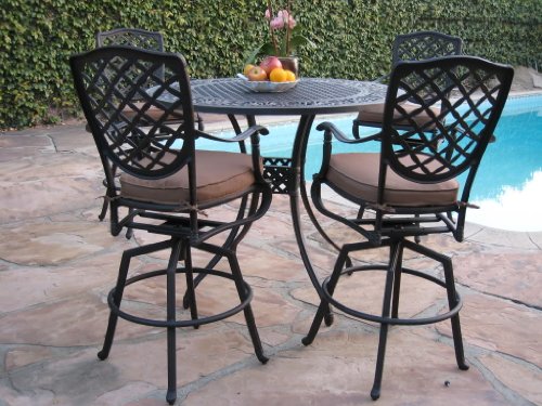 Cast Aluminum Outdoor Patio Furniture 5 Piece Bar Stool Set B with 4 Swivel & Rock Stools CBM product image