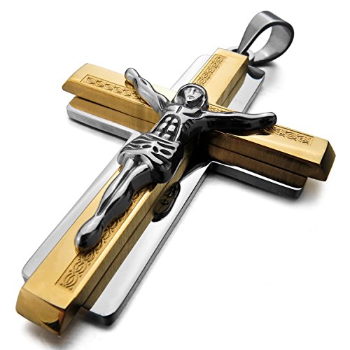 Collana Uomo Croce In Acciaio Inossidabile - Catena Bizantina 61 Cm - Foto 4