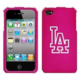 APPLE IPHONE 4 4G WHITE LA DODGERS OUTLINE SYMBOL ON A PINK HARD CASE COVER