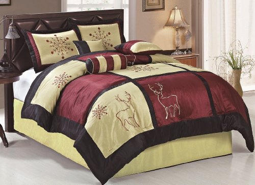 Sale 7 Pc Satin Embroidery Snowflake Deer Holiday Patchwork
