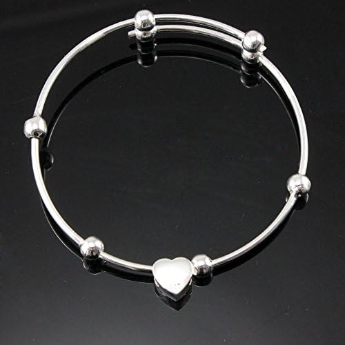 Sterling Silver Plated Bangle with Heart -B00LF23BRG