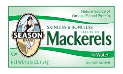 Season Skinless & Boneless Mackerels in Water, No Salt Added, 4.375-Ounce Tins (Pack of 12)