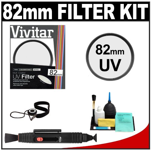 Vivitar 82mm UV Glass Filter + LensPen + CapKeeper + Lens Cleaning Kit for Canon, Nikon, Sony, Olympus & Pentax Lenses