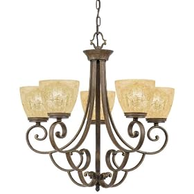 Quoizel LC5005SP Lancaster 26 1/2-Inch One Tier Chandelier With 5 Uplights with Amber Crackle Glass, Sepia Finish