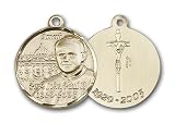 Gold Filled Pope John Paul II Pendant with Stainless Gold Heavy Curb Chain 24 inch