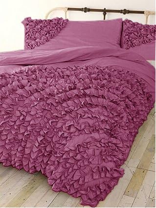 Luxurious 500 TC 3 PC Corner Ruffle Duvet Set in Full Solid Lavnder -100% Egyptian Cotton