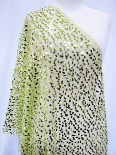 Sequin Mesh Sheer Scarf Stole Shawl Wrap Lime Green