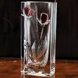 12 RECTANGLE CRYSTAL ROSE VASE