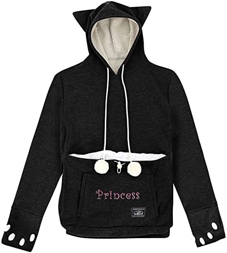 Women's Mewgaroo Custom Pet Holder Hoodie Sweatshirt - Black - Large