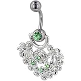 Green Crystal Filigree Heart Dangle Belly Ring
