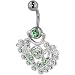 Green Crystal Filigree Heart Dangle Belly Ring