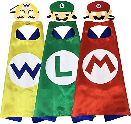 Lylan Kids Dress up Masks and Capes Costumes of Mario, Wario and Luigi