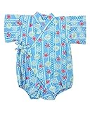 花火・うちわ柄　ライトブルー　ロンパース　［80サイズ］　甚平 グレコ じんべい 肌着 パジャマ 寝巻き