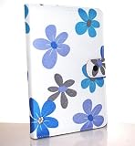 Blue Purple Flower Design Fabric Leather Padfolio Pouch Cover Case with Interior Compartment for Amazon Kindle 3 Kindle3 Wifi /3g Latest Version Ebook Reader