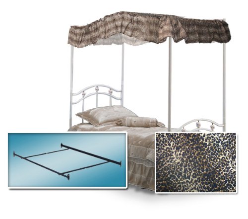 Cheetah Leopard Print Safari Canopy Fabric Set with White Twin Princess Bed Frame & Canopy Frame