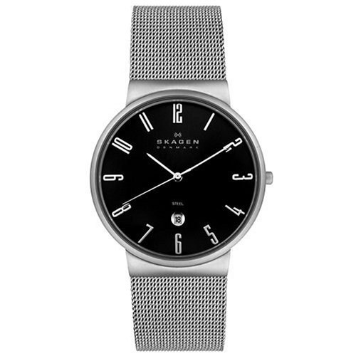 Skagen Men's 355XLSSB Steel Collection Mesh Stainless Steel Black Dial Watch