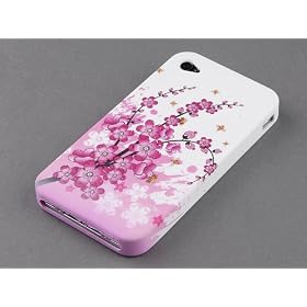 Blanc Et Rose Abeille Floraux Mod�le Silicon Gel Etui Pour Apple iPhone 4 / 4S Siri Avec Ecran Protecteur