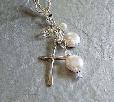 Click here to buy Freshwater Pearl & Sterling Silver Cross Charm Dangle.