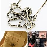 LE Vintage Bronze Style Octopus Pendant Long Chain Necklace Party