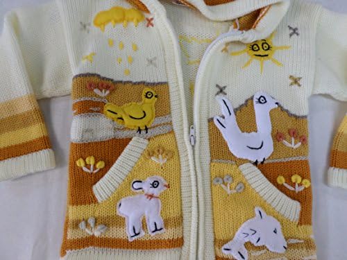 Handcrafted Fabric Applique (Arpillera) 100% Acrylic Kids Sweater From Peru: Cream Yellow, Size 6