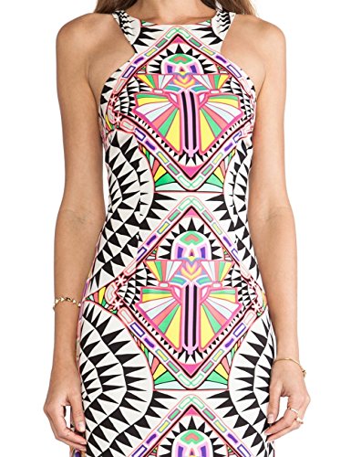 Ninimour Womens Sleeveless Aztec Print Waist Split Pencil Dress