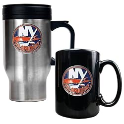 New York Islanders NHL Stainless Steel Travel Mug & Black Ceramic Mug Set - Primary Logo by Great American Products