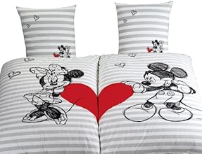 Global Labels G 15 610 WD241 Disney Partnerbettw&auml;sche "Mickey und Minnie in Love" 140 Walt, Renforce, 2 x 135 x 200 cm Bettbezug und 2 x 80 x 80 cm Kissenbezug