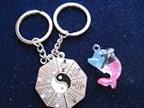 KBF52008 Split Yin Yang keychain with a cute hand painted dorphin- Gift for couples