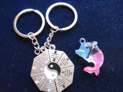 Buy KBF52008 Split Yin Yang keychain with a cute hand painted dorphin- Gift for couples