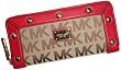 Women's Michael Kors Delancy Continental Signature Logo Jacquard Zip Around Wallet Beige/Ebony/Red