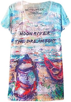 Ezshop Women's Dream Boat Print Loose Causal Short Sleeve T-shirt Top