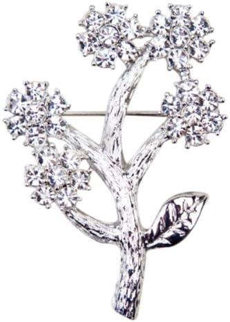 Silver Tone White Crystals 5 Flower Bouquet Pin Brooch