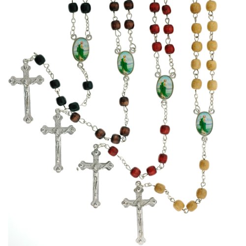 Wood Bead Rosaries With St. Jude Centerpiece and 7mm Oval Beads - 32'' Necklace, 20.5'' Overall Length - SET OF 4