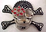 Red / Black Skull & Crossbones Rhinestone Belt Buckle
