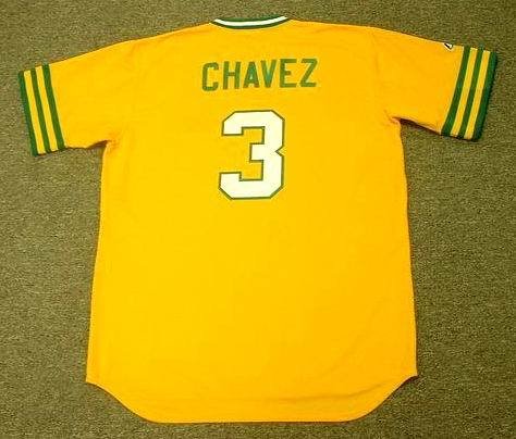 ERIC CHAVEZ Oakland Athletics 1970's Majestic Cooperstown Throwback Baseball Jersey, MEDIUM