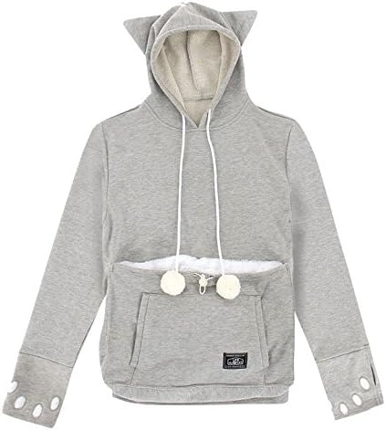 Mewgaroo Japanese Style Hoodie Big kangaroo pouch for small Cat Dog Pet Grey Size L