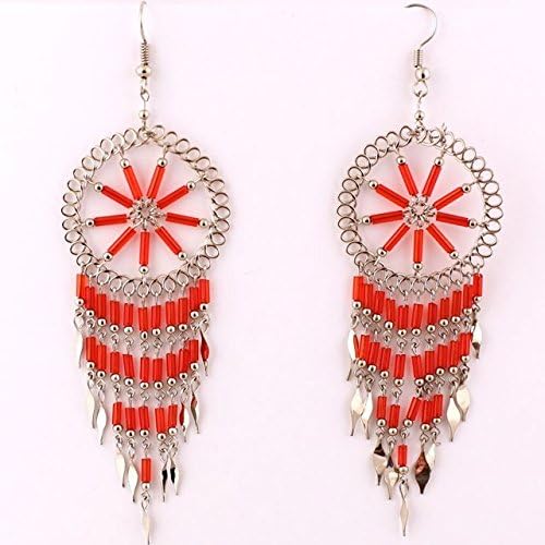 3" Oversized Handmade Orange Bead Artisan Hippie Style Earrings