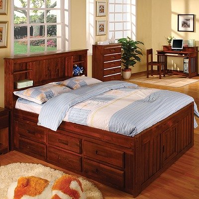 Merlot Full Bookcase Captain's Bed Configuration: 3 Drawers + 1 Trundle Unit
