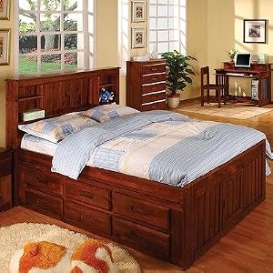Merlot Full Bookcase Captain\’s Bed Configuration: 6 Drawers – 2 rows of 3