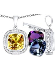 Switch-It Gems(tm) Interchangeable Simulated Citrine Pendant Set with 12 Cushion Cut 10mm Birthstones Included