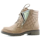 DailyShoes Women's Military Up Buckle Combat Boots Ankle High Exclusive Credit Card Pocket