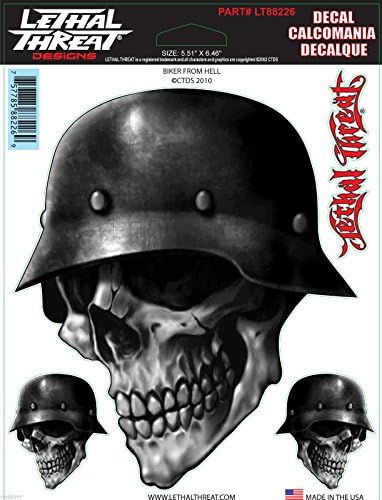 Lethal Threat Biker From Hell Skull Decal Size (1) 5.51" x 6.46" Truck, Car